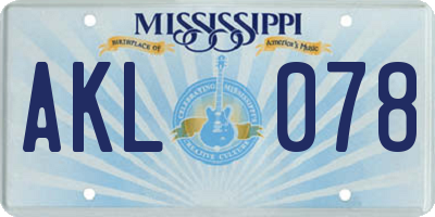 MS license plate AKL078