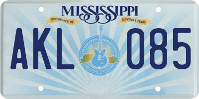 MS license plate AKL085