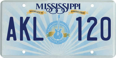 MS license plate AKL120