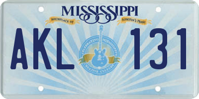 MS license plate AKL131
