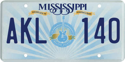 MS license plate AKL140
