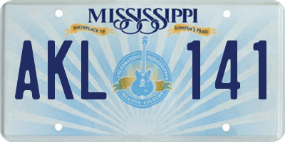 MS license plate AKL141