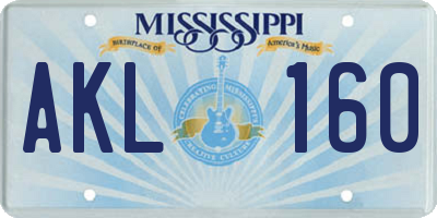 MS license plate AKL160