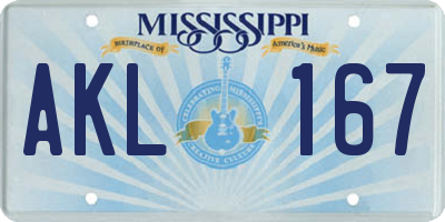 MS license plate AKL167
