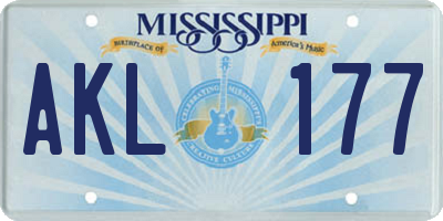 MS license plate AKL177