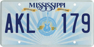 MS license plate AKL179