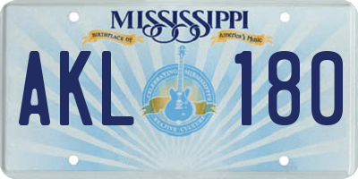 MS license plate AKL180