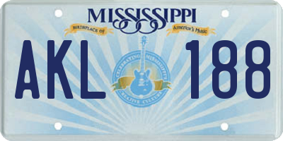 MS license plate AKL188