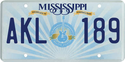 MS license plate AKL189