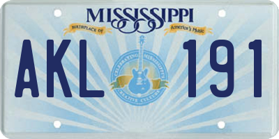 MS license plate AKL191
