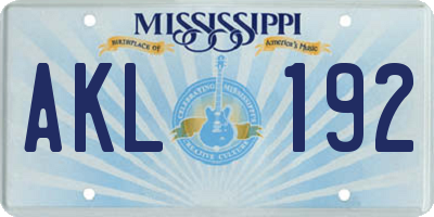 MS license plate AKL192