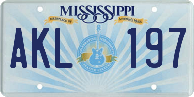MS license plate AKL197