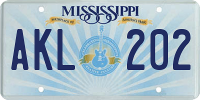 MS license plate AKL202