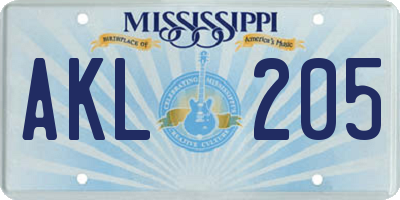 MS license plate AKL205