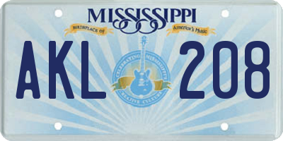 MS license plate AKL208