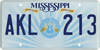MS license plate AKL213