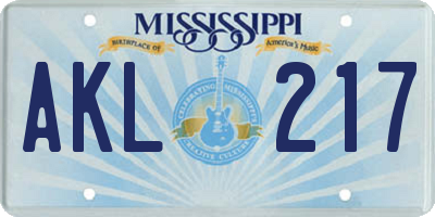 MS license plate AKL217