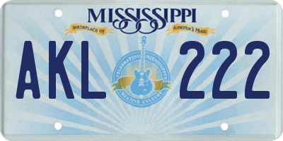 MS license plate AKL222