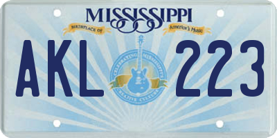 MS license plate AKL223