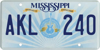 MS license plate AKL240