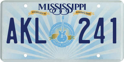MS license plate AKL241
