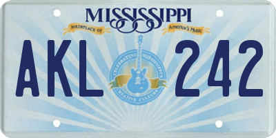 MS license plate AKL242