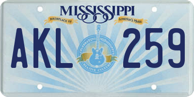 MS license plate AKL259
