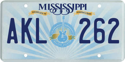 MS license plate AKL262