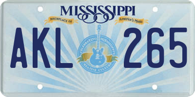 MS license plate AKL265