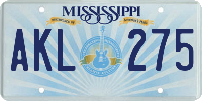 MS license plate AKL275