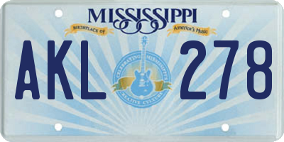 MS license plate AKL278