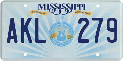 MS license plate AKL279
