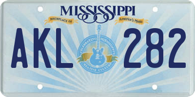 MS license plate AKL282