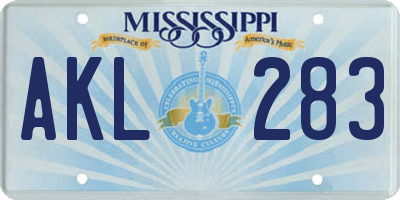 MS license plate AKL283