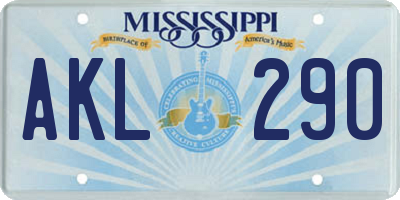 MS license plate AKL290
