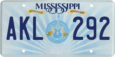 MS license plate AKL292