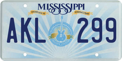 MS license plate AKL299