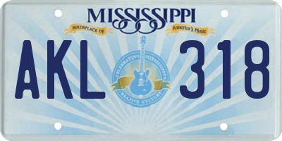 MS license plate AKL318