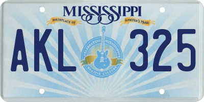 MS license plate AKL325