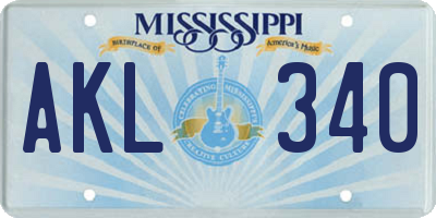 MS license plate AKL340