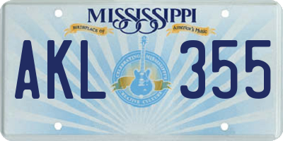 MS license plate AKL355