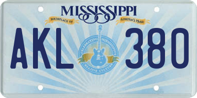 MS license plate AKL380