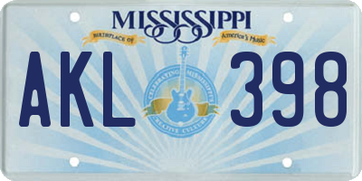MS license plate AKL398