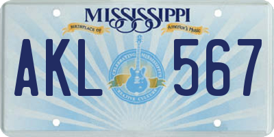 MS license plate AKL567