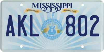 MS license plate AKL802
