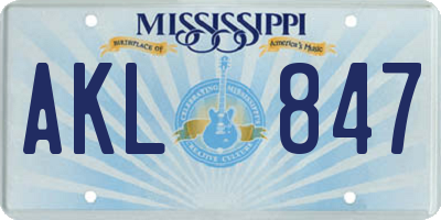 MS license plate AKL847