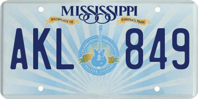 MS license plate AKL849