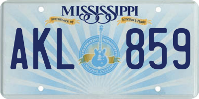 MS license plate AKL859