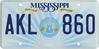 MS license plate AKL860