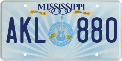 MS license plate AKL880